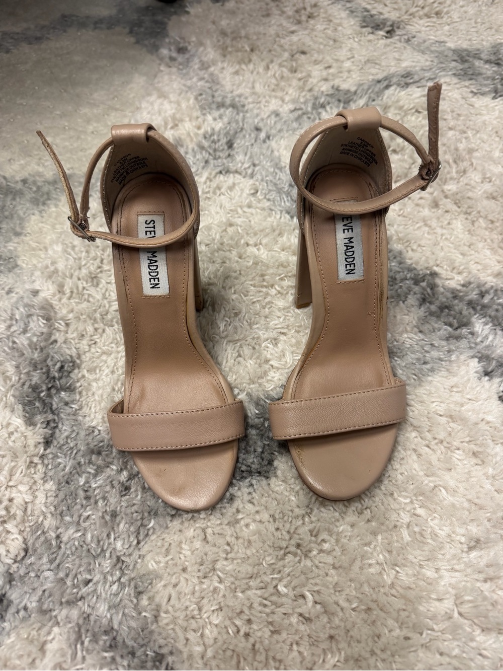 Steve Madden Beige Ankle-Strap Block Heel Sandals